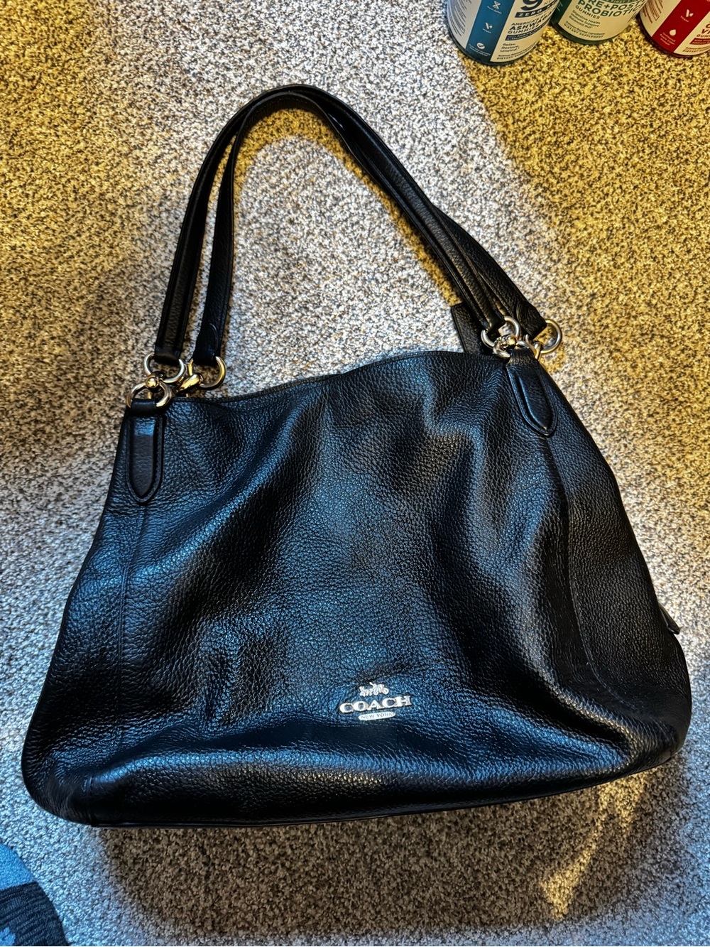 Coach Black Pebbled Leather Double-Handle Shoulder Bag